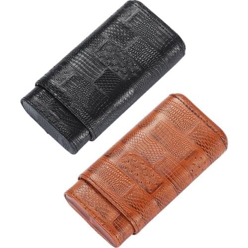 Genuine Leather Cigar Case Travel Humidor Cedar Wood Cigar Box 3 Tubes Cigar Portable Mini Cigar Humidor Box As Christmas Gift
