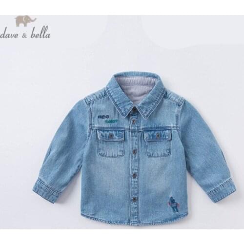 DBX14759 dave bella autumn baby boys cartoon letter pockets shirts infant toddler tops children high quality clothes