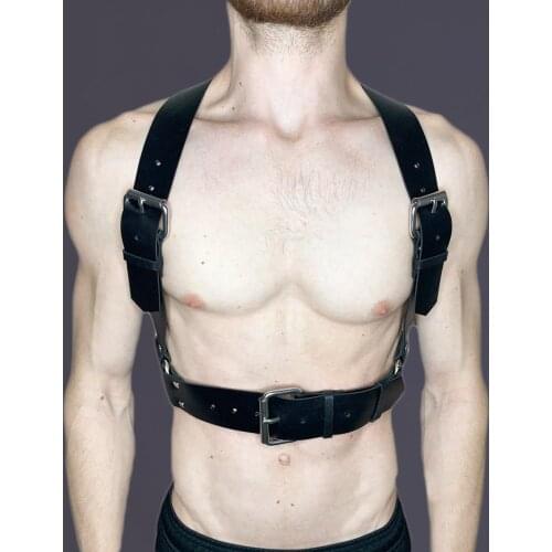 Men Leather Adjustable Chest Suspender Harness Black Bondage Body Garter Harajuku Goth Dance Gay Nightclub Wear Restraint Belts