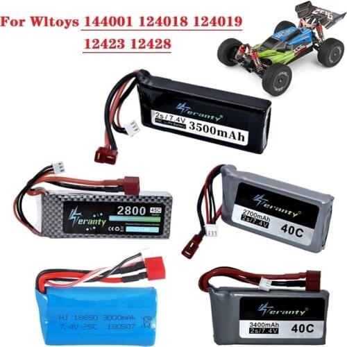 For Wltoys 144001 car 2s 7.4V 1500mah/3300mAh/3500mah lipo battery T Plug for Wltoys 124018 124019 12423 12428 RC Car battery