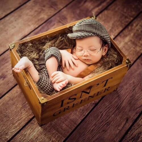 Newborn Photography Clothes Studio Baby Photo Props Accessories Baby Girl Boys Hat+Pants Set Little Gentleman Plaid Costume