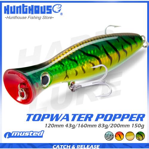 Hunthouse sea fishing lure gt popper tuna lure saltwater sea fishing hard bait topwater 200/160/120mm 150/83/43g mustad hooks