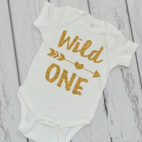 Personalized gold wild one 1st birthday baby bodysuit onepiece romper Outfit baby shower New Year party favors Photo Prop