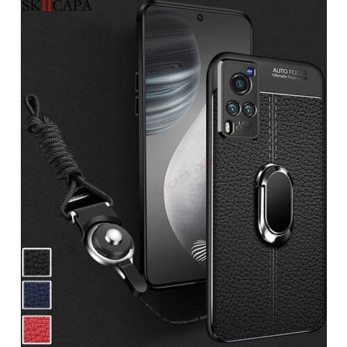 Crossbody Necklace Lanyard Leather Silicone Case For VIVO V21E V21 Y73 Y72 Y53S V20 S9E S9 X60 X50 Pro Plus Magnetic Stand Cover