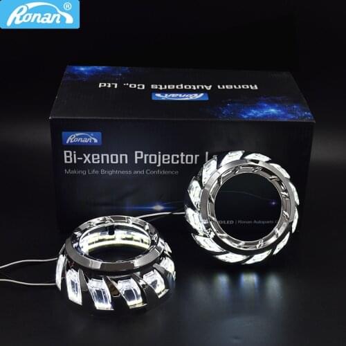 Ronan 2pcs spiral 110MM white COB angel eyes shrouds 12V Daytime Running Light for 2.5 3.0 inch projector lens car retrofit