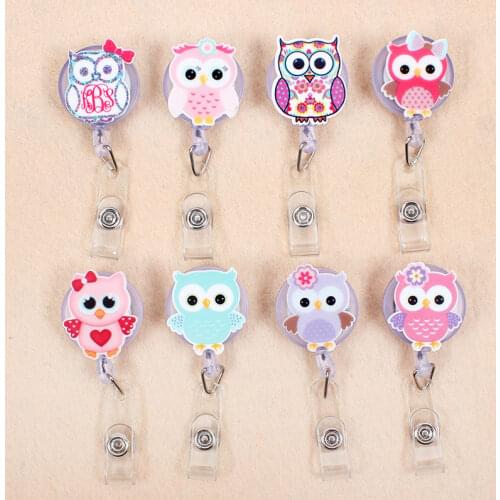 Creative Candy Color Owl Resin Retractable Badge Reel Nurse Doctor Student Exhibition ID Card Clips Badge Holder Stationery