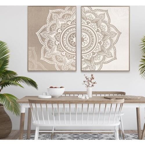 Bohemia Mandala Floral Beige Wall Art Print Poster Picture Canvas Painting Living Room Home Interior Yoga Room Decor No Frame
