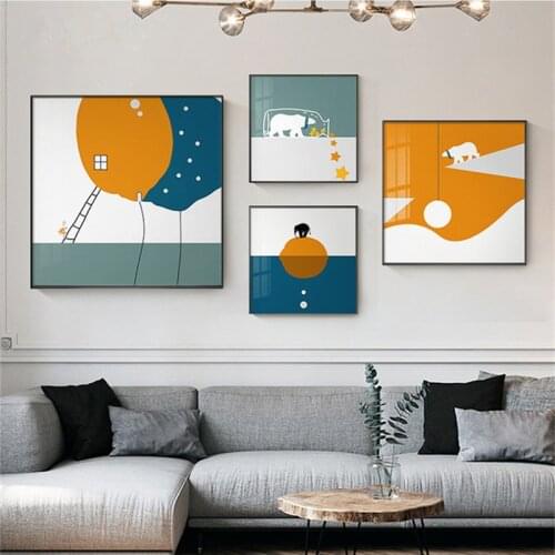 Nordic Modern Abstract Cartoon Bear Animal Wall Art Pictures Posters Prints ForNursery Child Room Home Canvas Painting Decor
