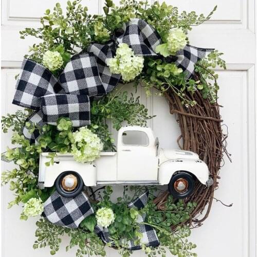 New Halloween Farmhouse Wreath Decorations Vintage Kitchen Thanksgiving Pumpkin Truck Wreath Window Door Wall Decor Hanging