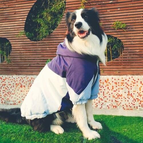 Dog Clothes Winter Warm Sleeve Jacket Coat for Large Dogs Overalls Stripe Hood Fleece Inside Labrador Samoyed