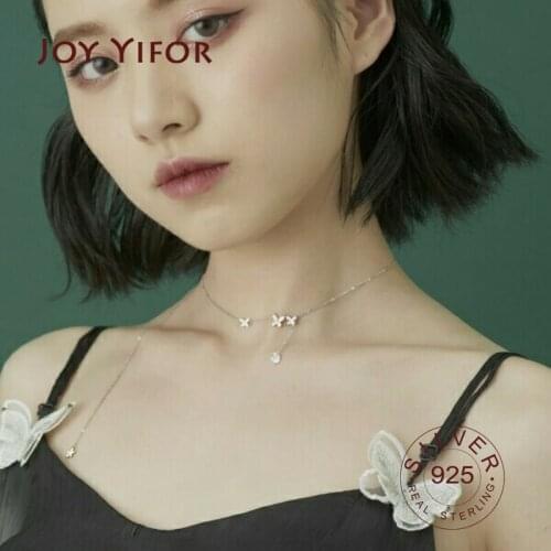 Trendy 925 Sterling Silver adjustable zircon butterfly tassel Pendant Necklace For Women Gift beads Choker Wedding Jewelry