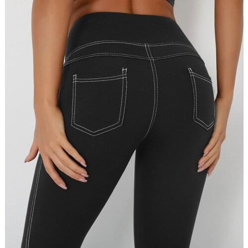 Sexy Women Elastic Shaping Yoga Pants Sports High Waist With Pockets Leggings Gym Workout Running Tights Slim Push Up Trousers