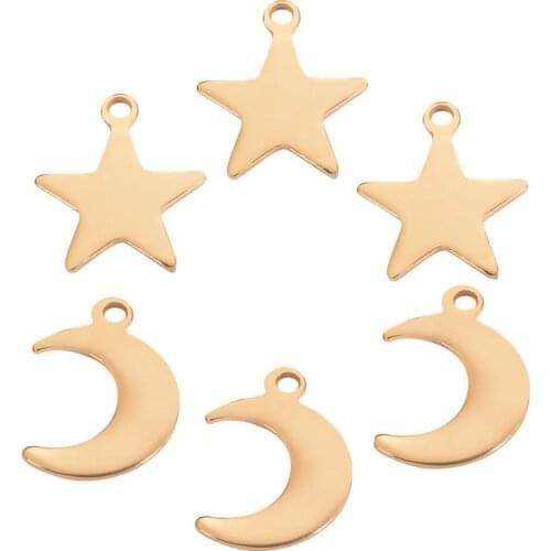 20Pcs/lot Stainless Steel Gold Tone Star Moon Charms Pendant for Diy Necklace Bracelet Jewelry Making Findings Accessories