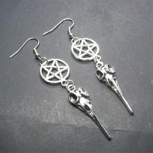Inverted Pentagram Crow Skull Earrings Gothic Witchy Church Occult Creative Pagan Wicca Satanic Fashion Jewellery Gift New 2021