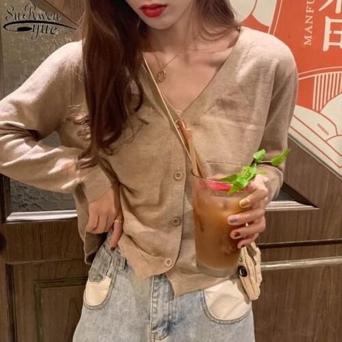 Loose Thin Womens Sweaters Casual V-neck Women Long Sleeve Cardigan Knitted Solid Singel Breasted Winter Clothes Women 11753