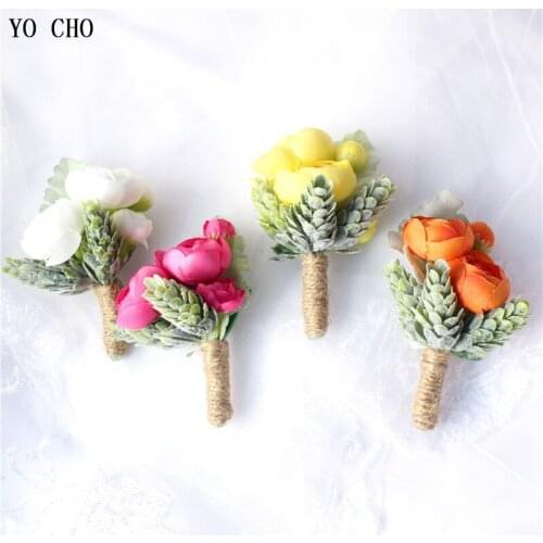 YO CHO Wrist Corsage Bridesmaid Wedding Bracelet Silk Flower Corsages Groom Boutonniere Corsage Pin Wedding Marriage Accessories