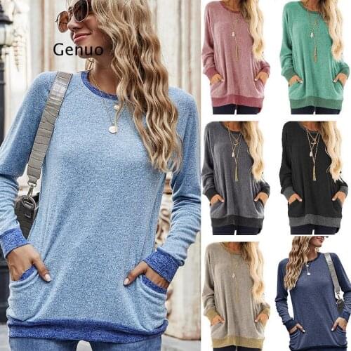 Womens T-shirts Plus Size Autumn Solid Long Sleeve Shirt Tops Casual Tunic Tees Women Clothing 2021Fashion New Sweatshirt