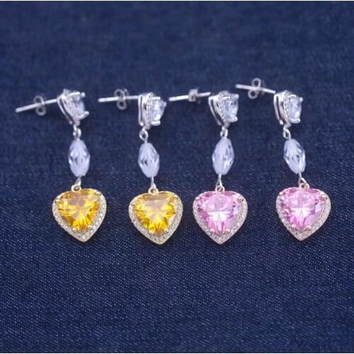 SLJELY Fashion Designer Real 925 Sterling Silver White Pink Yellow Zircon Double Heart Earrings Women Wedding Party Fine Jewelry