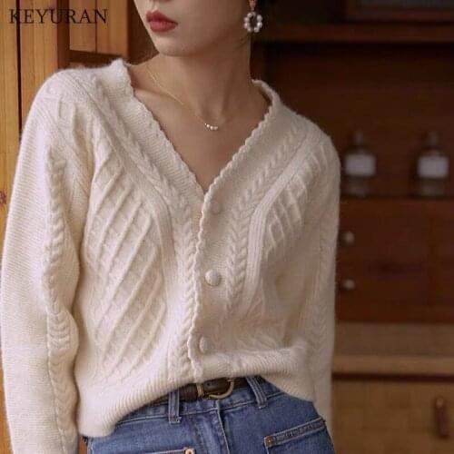 Women Solid Knitted Twisted Cardigans Cropped Sweaters Woman Autumn Chic Sweet Single Breasted Long Sleeve Knit Sweater Outwear