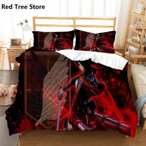 2/3PCS 3D Anime Bedding Set Attack On Titan Duvet Cover Cartoon Comforter Bedclothes Bed Linen (NO Sheet) Twin Full Queen King
