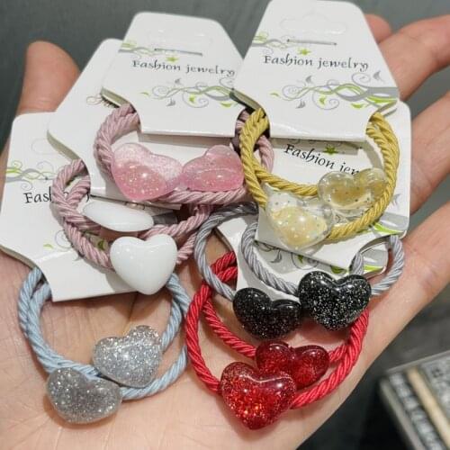 2Pcs/set Shiny Heart Hair Accessories Children Rubber Bands Scrunchies Elastic Hair Bands Girls Headband Decorations Ties Gift