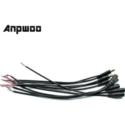 5pcs 5.5*2.1mm 5.5x2.1mm DC Jack Connectors Power Extension Cable 22AWG Female Male DC Plug CCTV Camera 5050 3528 LED Strip