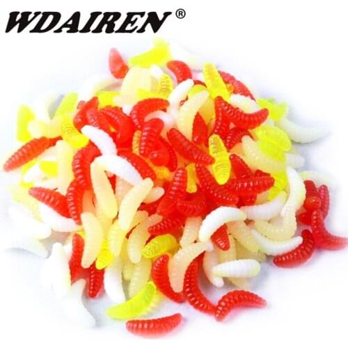50 or100Pcs 2cm 0.38g Maggot Grub Soft Fishing Lure Hooks Salt Fishy Smell Worms Glow Shrimps Bass Carp Fish Lures