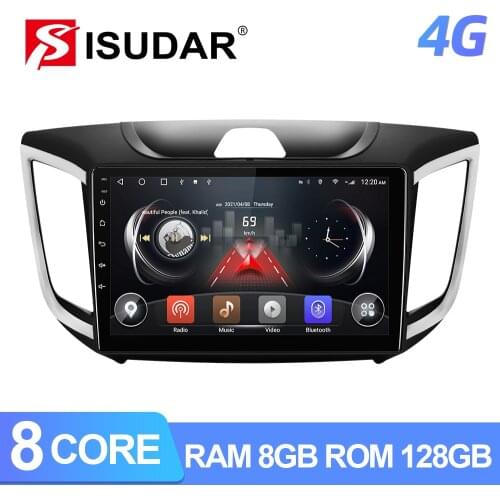Isudar V72 4G 1 Din Android Auto Radio For Hyundai/IX25/Creta 2015-2019 HD 1280*720 Car Multimedia 8 Core RAM 4GB GPS DVR Camera