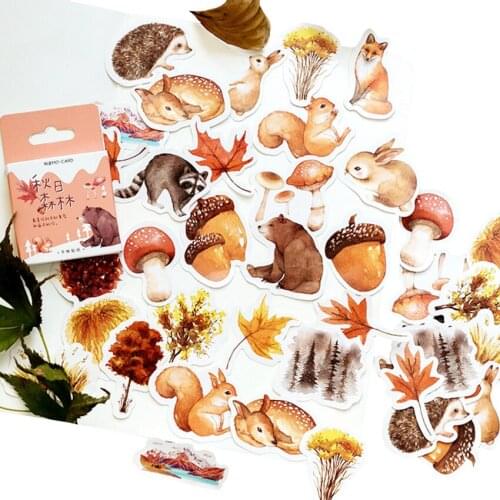 Free shipping 56boxes Autumn Forest Cute Fox Pine Cone boxed Aesthetic DIY Decorative Scrapbooking