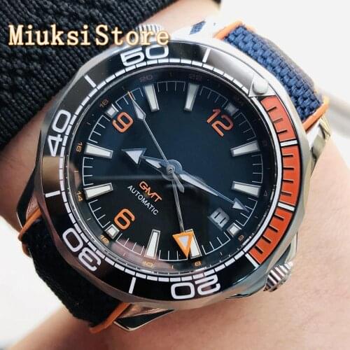 Bliger 41mm sterile mens luxury GMT mechanical watch silver case sapphire glass luminous rubber strap mens automatic watch