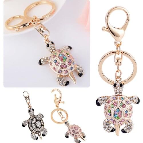 Rose Gold Cute Tortoise Keychain Crystal Suitable For Ladies And Girls Fifts Car Chram Key Holder Creative Gift #WT