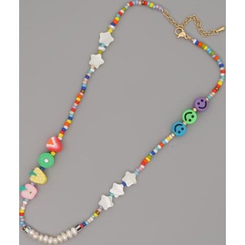Go2Boho Colorful Beaded Necklace Choker Freshwater Pearl Necklaces For Women Star Fruit Charm Trendy Summer Beach Jewelry