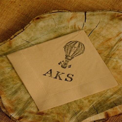 Custom napkins Hot Air Balloon Carnival Circus Personalized Light Burlap Wedding Baby shower Paper Cocktail Napkins with