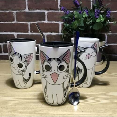 New Multi Style Cute Cat Ceramics Mug With Lid Large Capacity 600mL Creative Mugs Coffee Milk Tea Cups Porcelain Novelty Gifts