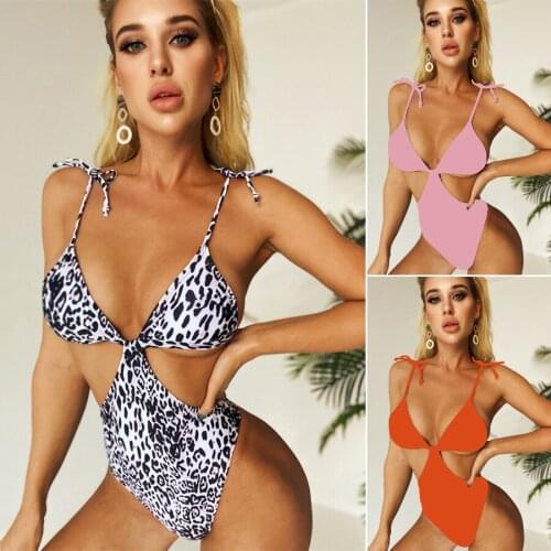 Swimwear Summer New Sexy Women One Piece Leopard Printed Monokini Bandage Bathing Suit Push Up Padded Halter Bikini Swimsuit