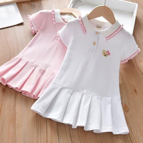 Baby girl summer short sleeve t-shirt dress kids casual lapel embroidered cute princess dress