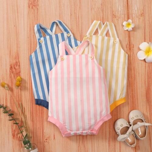 Baby Summer Romper Toddler Newborn Baby Girls Boys Cotton Sleeveless Stripe Romper Jumpsuits Casual Clothes