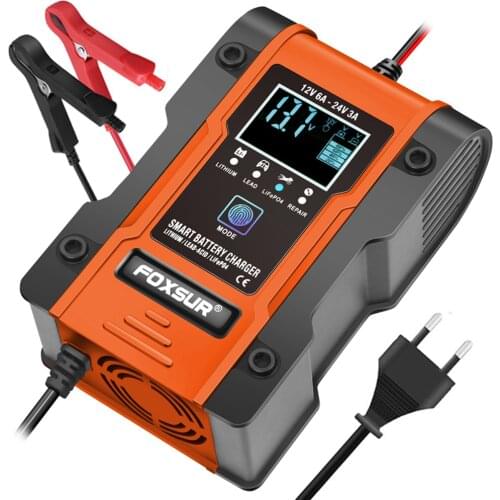 FOXSUR 6A Lithium battery Lead-acid battery Lithium iron battery 12V 24V Motorcycle Car battery charger