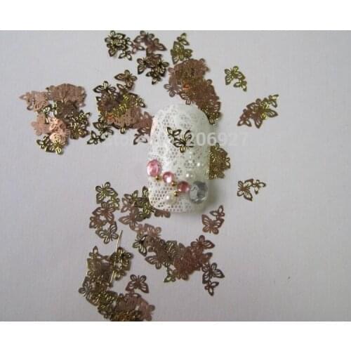 MS6-2 100pcs Gold Cute Butterfly Nail Art Metal Sticker Nail Art Decoration Non-adhesive Sticker