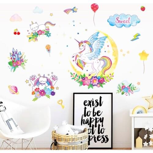 Cartoons Unicorn Wall Stickers Removable Unicorn Wall Decals Decor for Gilrs Kids Bedroom Nursery Birthday Party Decoration