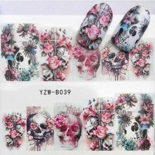 Nail Sticker Halloween Water Decals Nails Art Tattoo Slider Skull Rose Cross Design Decoration Manicure Pegatina Wraps Polish