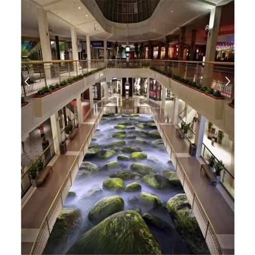 Beibehang Floor painting 3d green stone coast landscape Waterproof Bathroom kitchen balcony PVC Self wall sticker Flooring mural