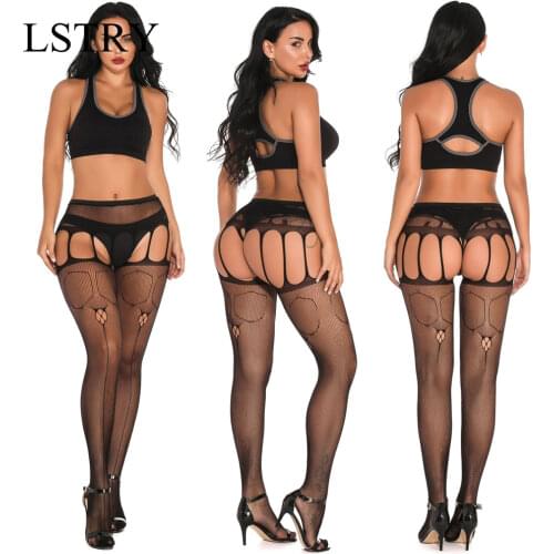 2020 New Women Sexy Stockings Lingerie Stripe Lace Elastic Transparent Black Hollow Out Tights Thigh Sheer Embroidery Pantyhose