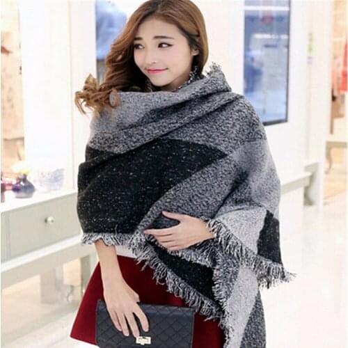 New Women Winter Luxury Scarf Wool Blend Soft Warm Blanket Oversized Tartan Scarf Long Wrap Shawl Plaid Warm Cashmere Scarves