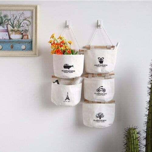 New Creative 4Pcs/Set Linen Cotton Fabric Wall Hanging Storage Bags Case Pockets Home Organizer Living Room Kitchen Bathrom