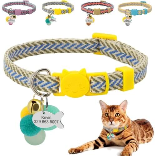 Personalized Pet Dog Cat Collar Quick Release Cat Collar With Bell Custom Small Dogs Cats Puppy Kitten Collars Cat Accessories