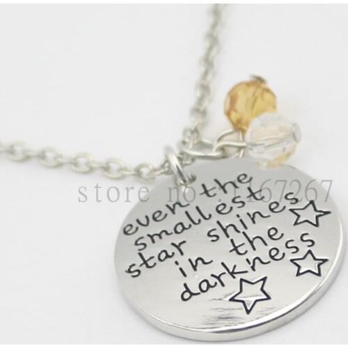 2016 new arrive Hand Stamped "Even the smallest star shines in the darkness" Necklace Charm Graduation Gift Initial necklace