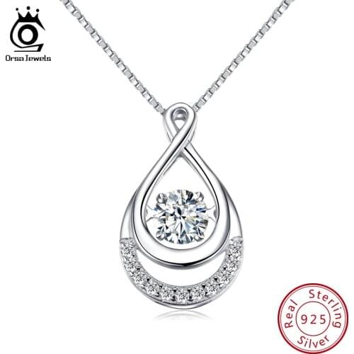 ORSA JEWELS Solid 925 Silver Women Necklaces Double Infinity Pedants with Movable Crystal Eternity Jewelry SN50