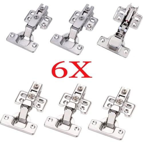6 Pieces Cabinet Hinges Cupboard Door Hinge with / without Buffer Soft Close Kitchen Furniture Full/Half/Embed Types 90 Degree