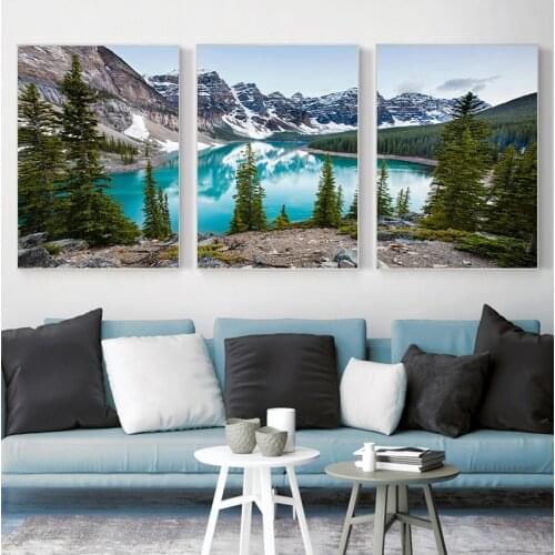 Lake Forest Stone Mountain Canvas Poster Landscape Picture Poster Scenery Nature Canvas Wall Art Print Painting Nordic Decoation